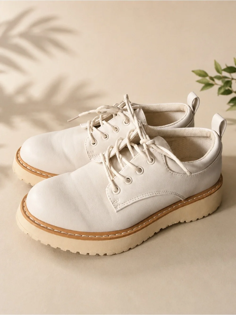 Cream Chunky Lace-Up Oxford Shoes